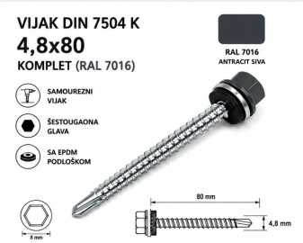 VIJAK DIN 7504 K 4,8x80 KOMPLET (RAL 7016)